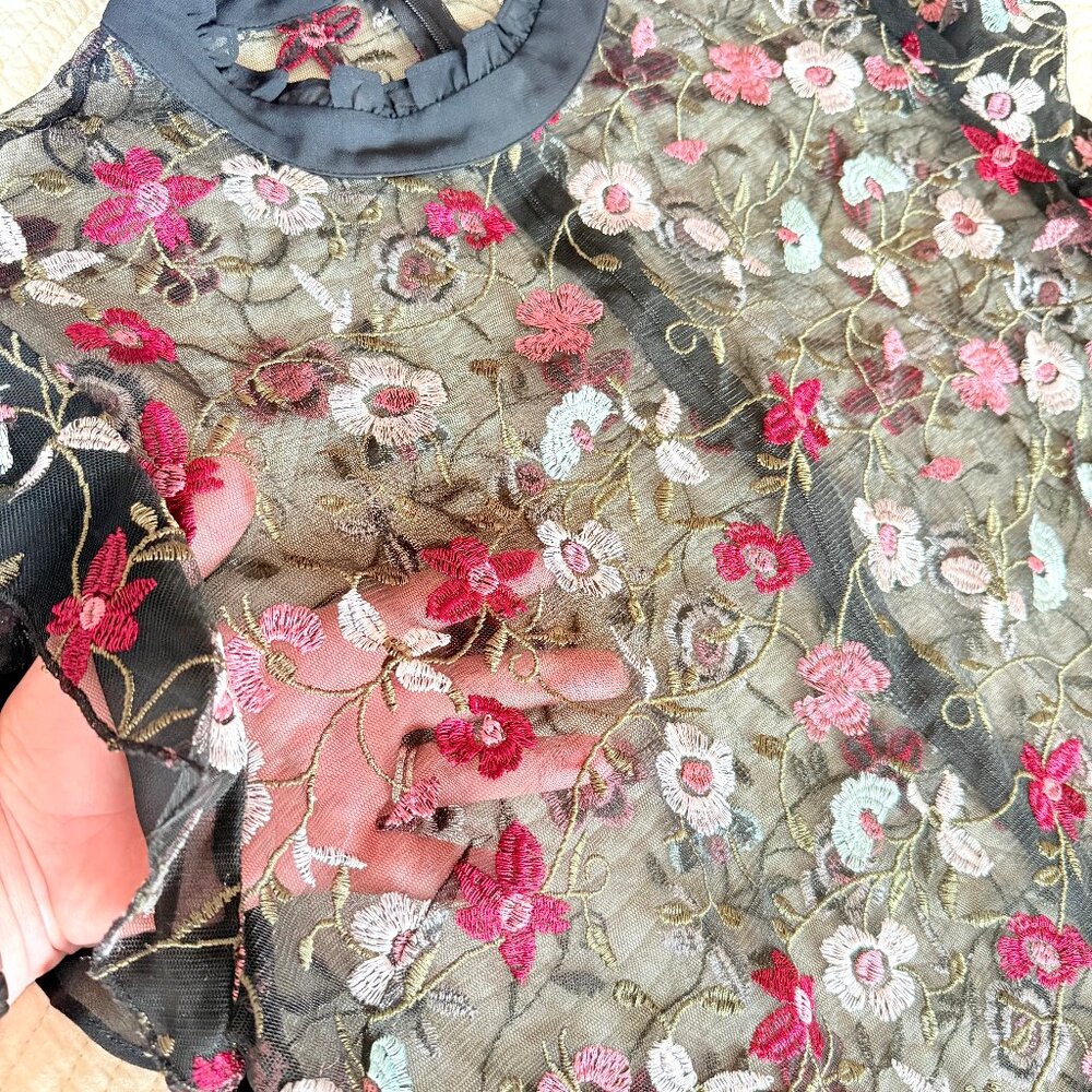 CeCe Sheer Embroidered Floral Mini Ruffle Dress Size L-XL - Picture 8 of 17